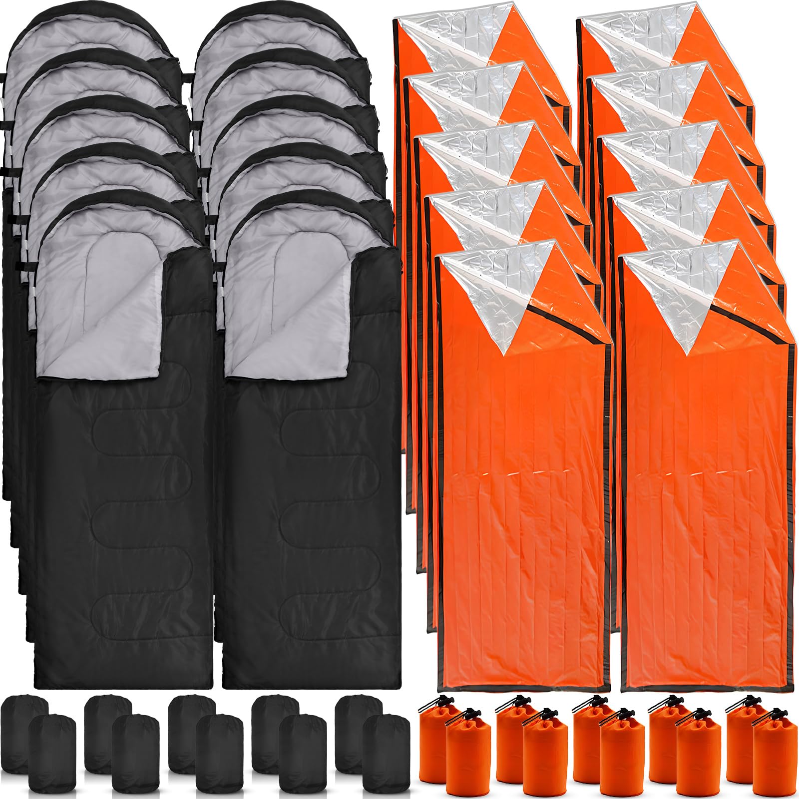 Macarrie 12-pack sleeping bags set with compression sacks for camping and donations