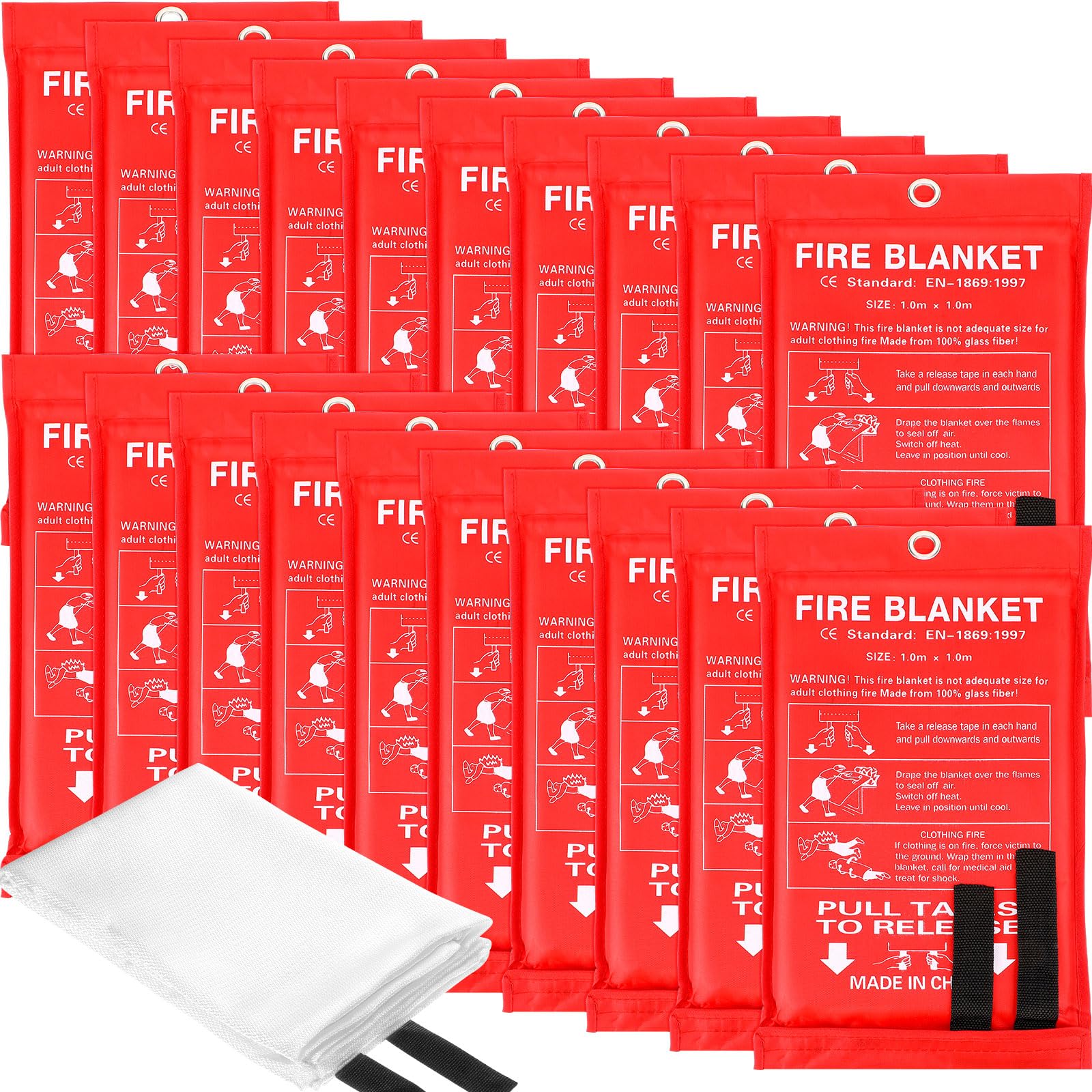 Macarrie 20-pack fire blankets roll for quick emergency deployment.