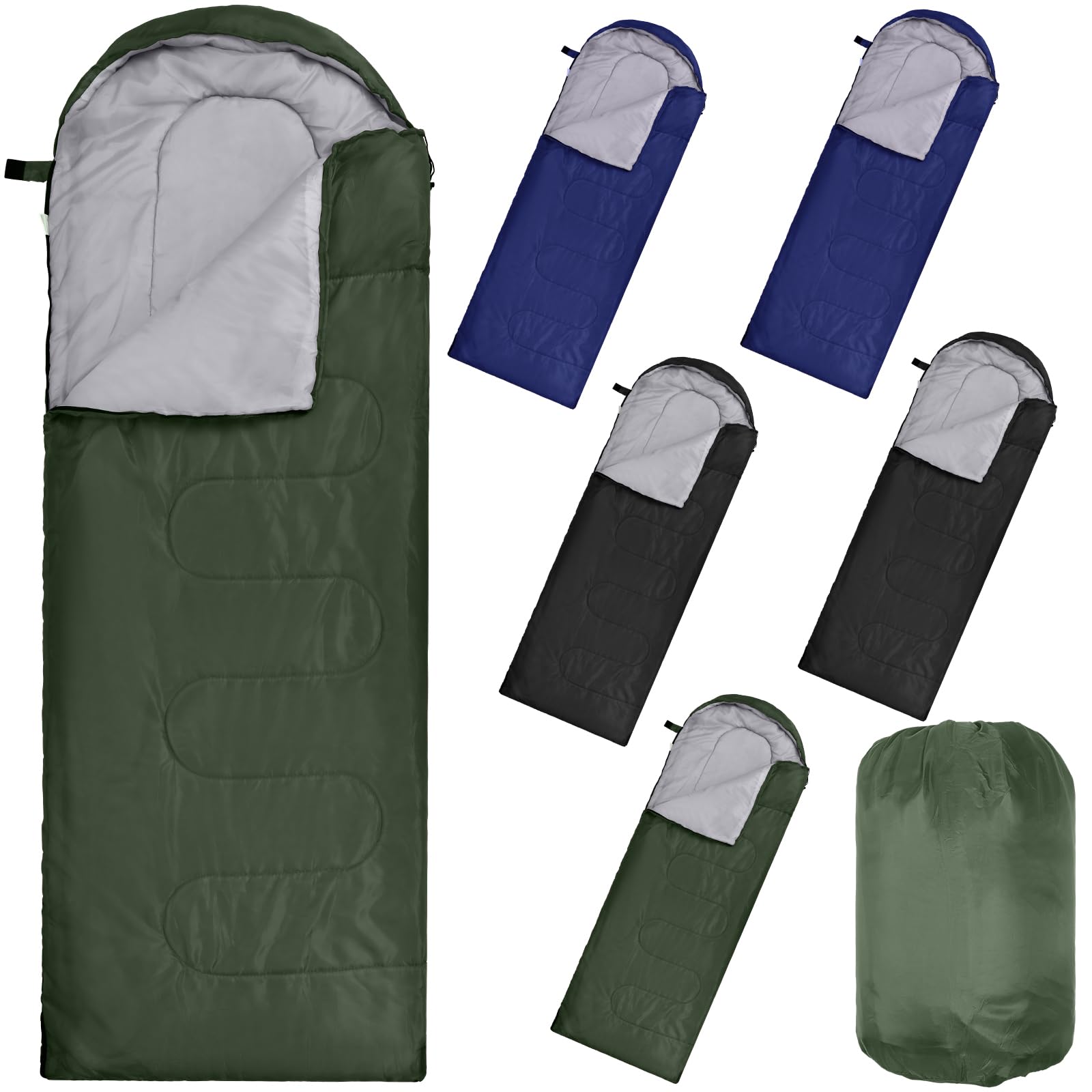 Macarrie 6-pack sleeping bags in mixed colors ready for outdoor use and donation