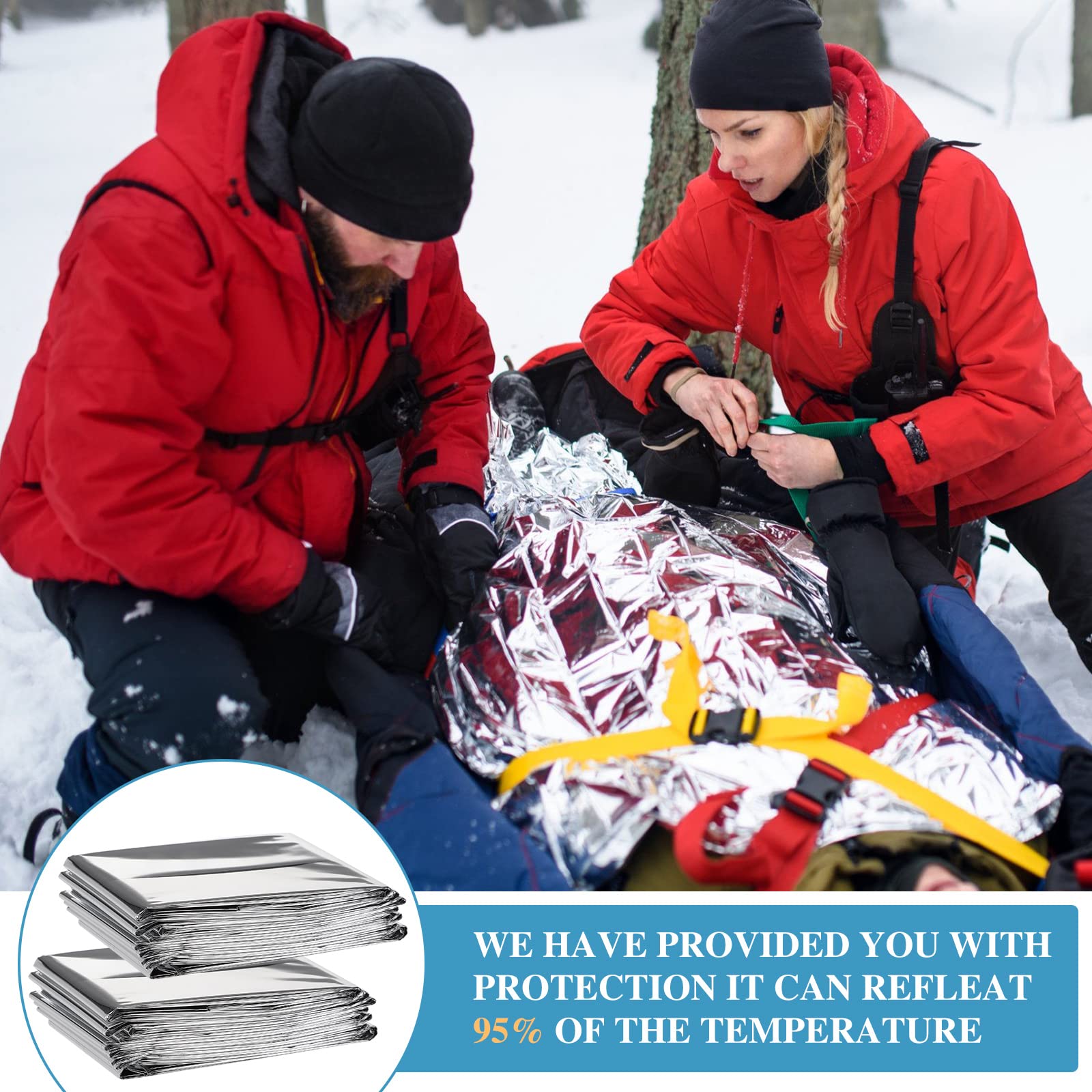Macarrie reflective emergency blanket signaling rescuers from a distance with foil surface.