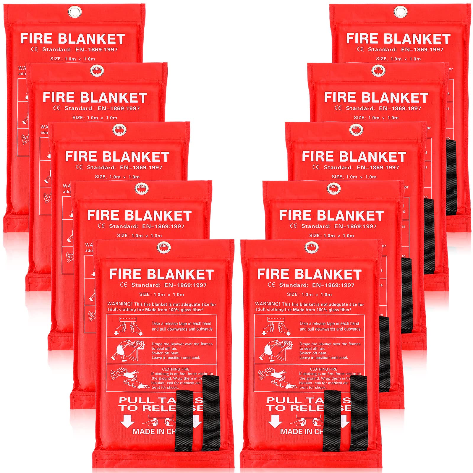 Macarrie fire blanket 10-pack, rolled storage, ready for quick access during emergencies.