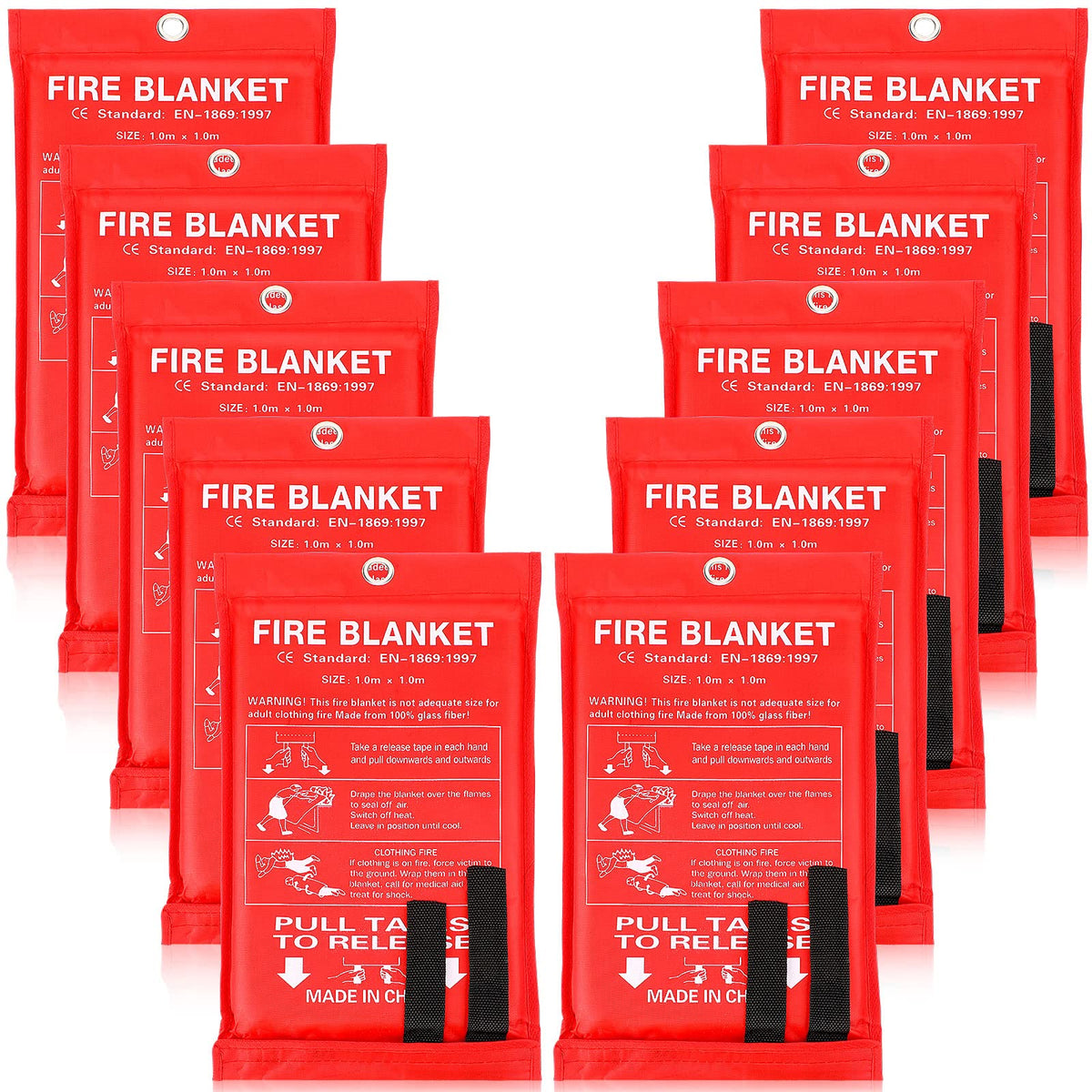 Macarrie fire blanket 10-pack, rolled storage, ready for quick access during emergencies.