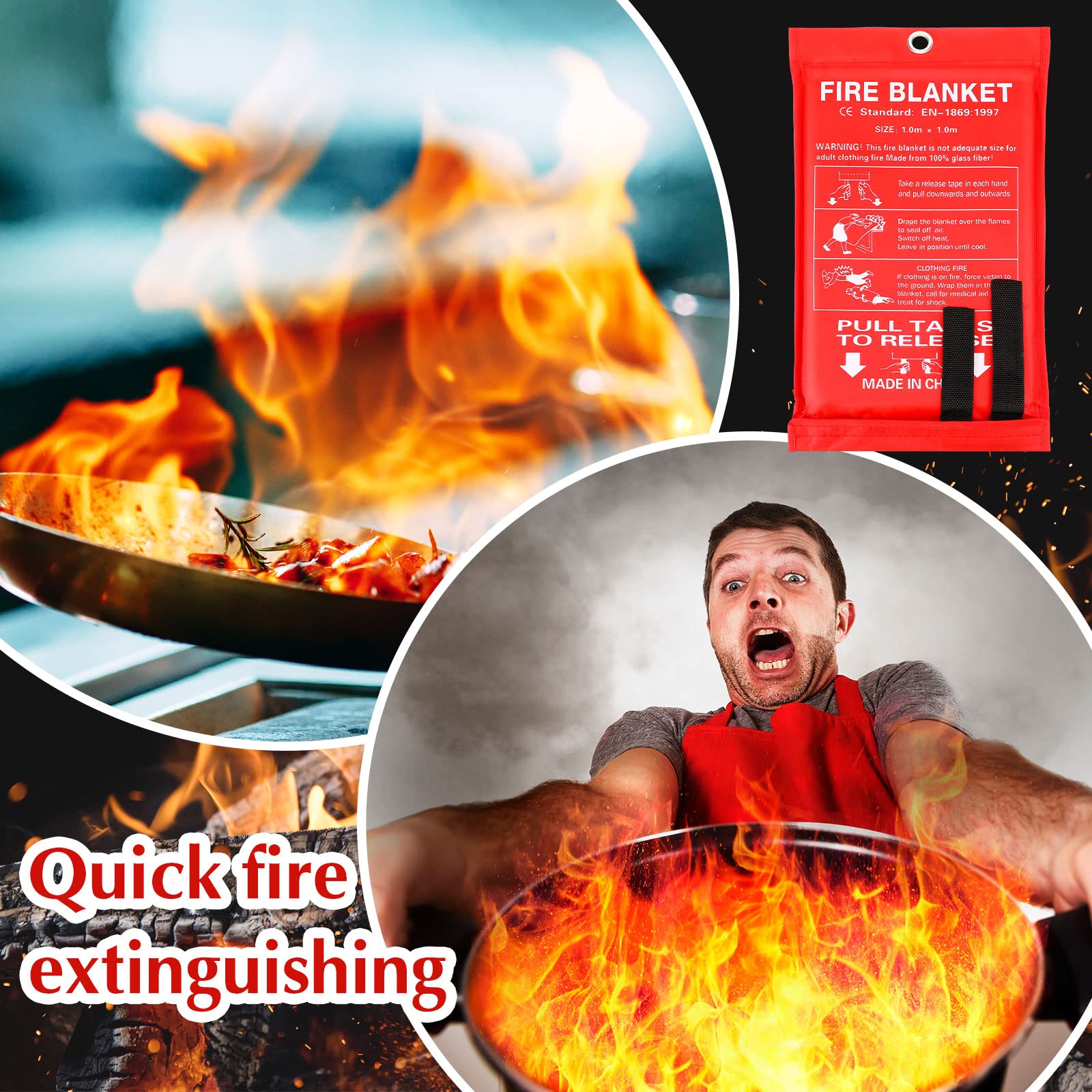 Macarrie fire blanket kitchen use, ideal for grease fires and cookware mishaps.