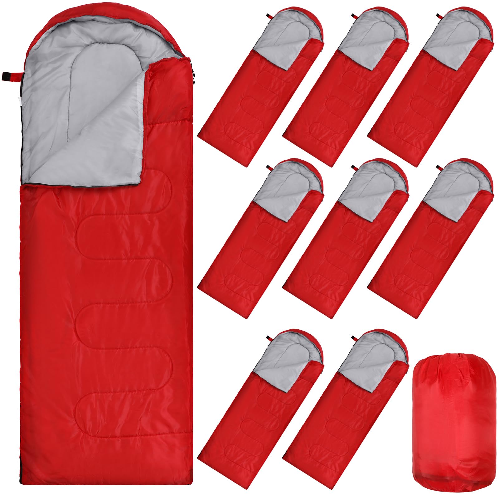 Macarrie bulk red sleeping bags ready for donation drives