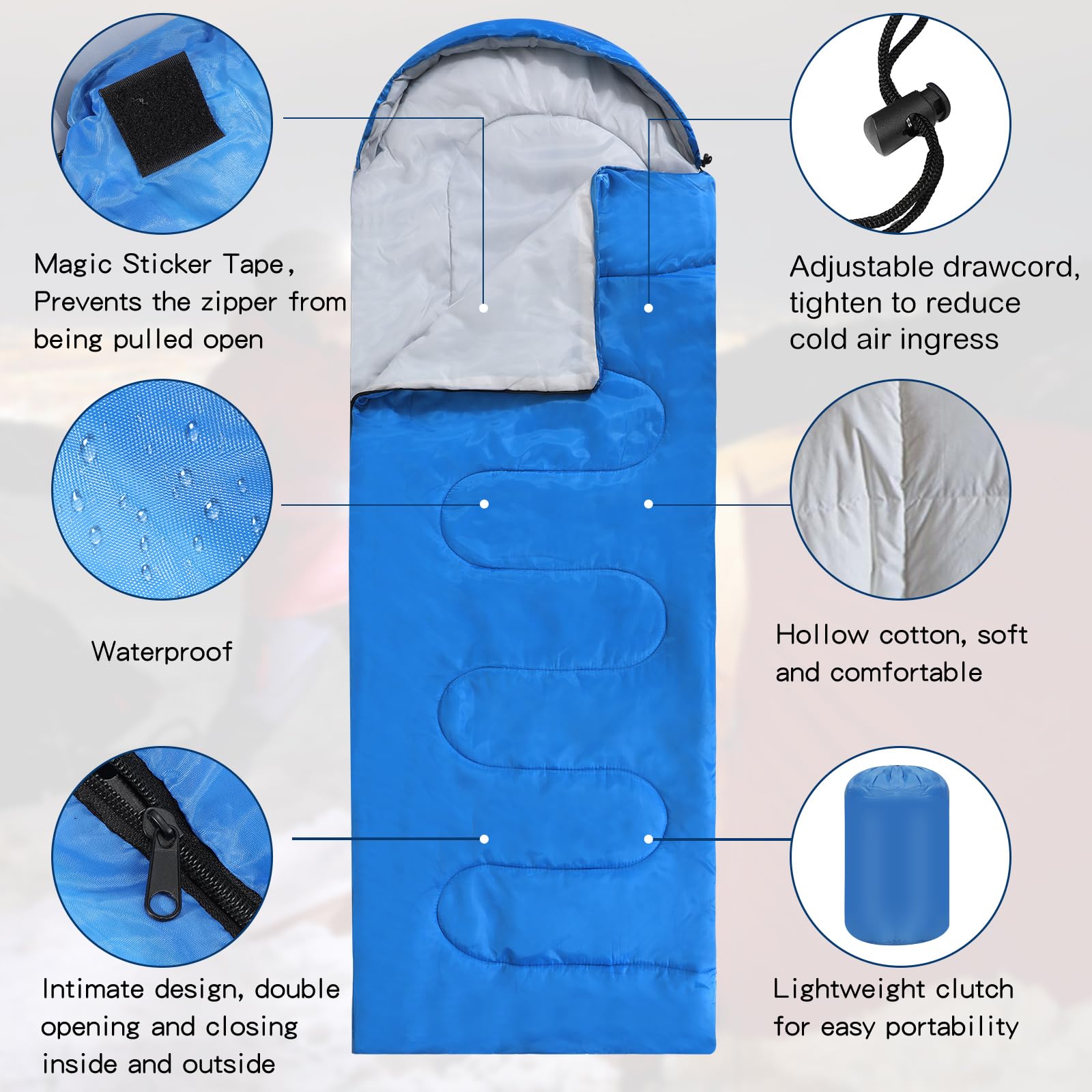 Macarrie sleeping bags opened to reveal hood and interior warmth.