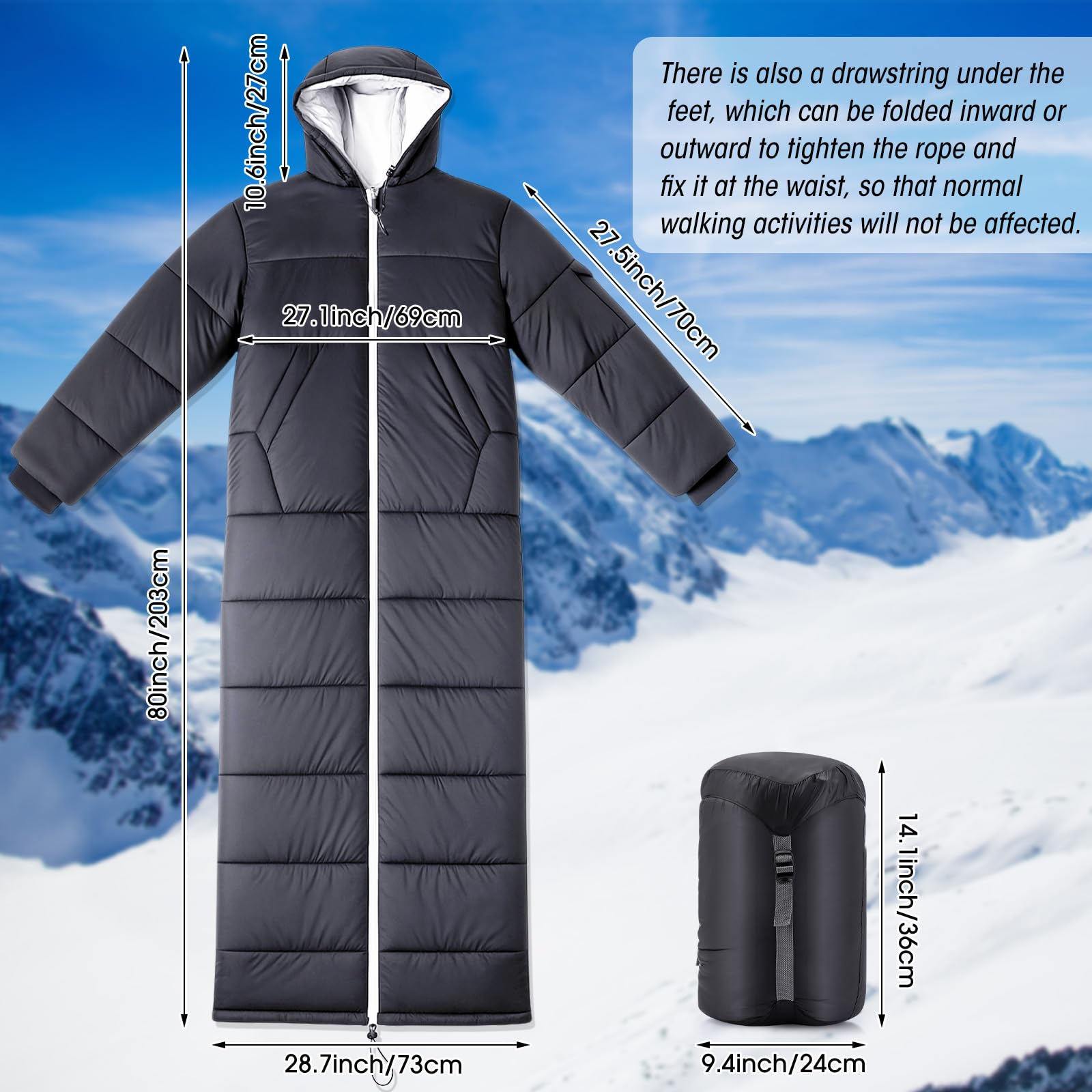 Macarrie wearable sleeping bag side pockets for quick-access essentials