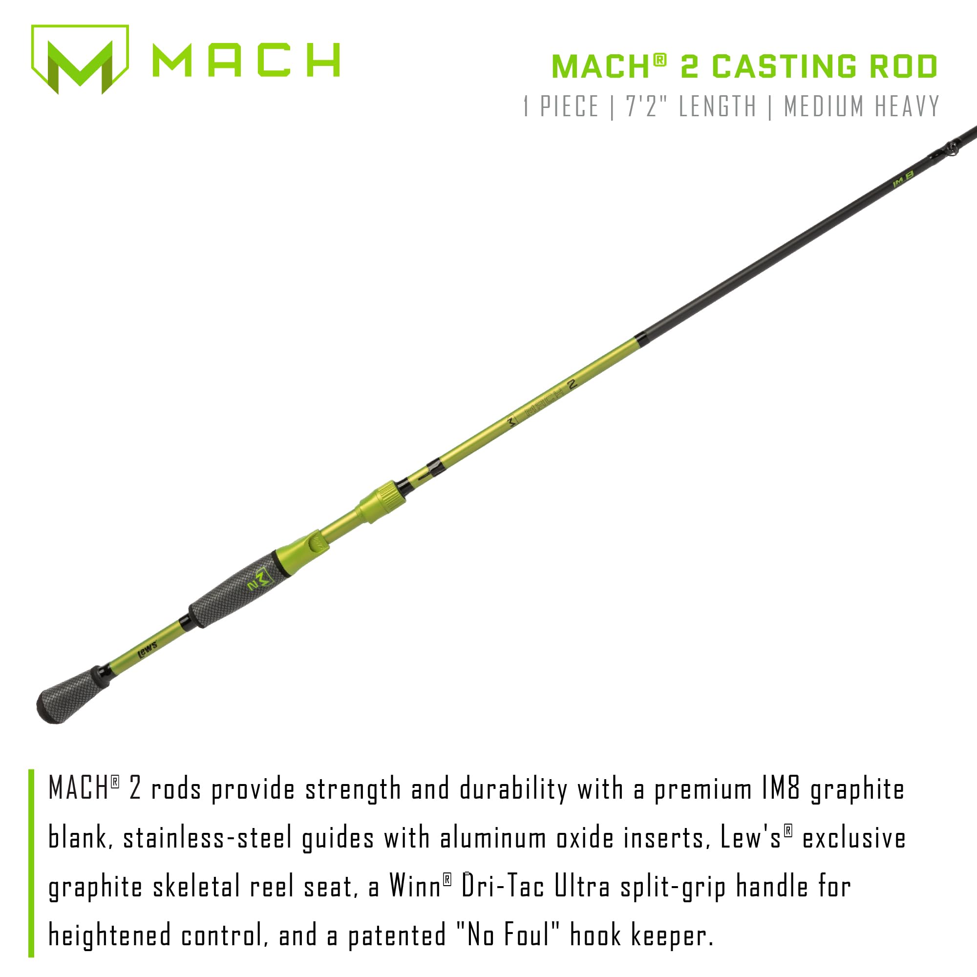 MACH 2 7'2 Med Hvy Fast Cast Rod - IM8 graphite blank close-up