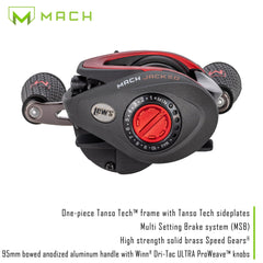 MACH Jacked baitcast reel detail showing 7.5:1 gear ratio