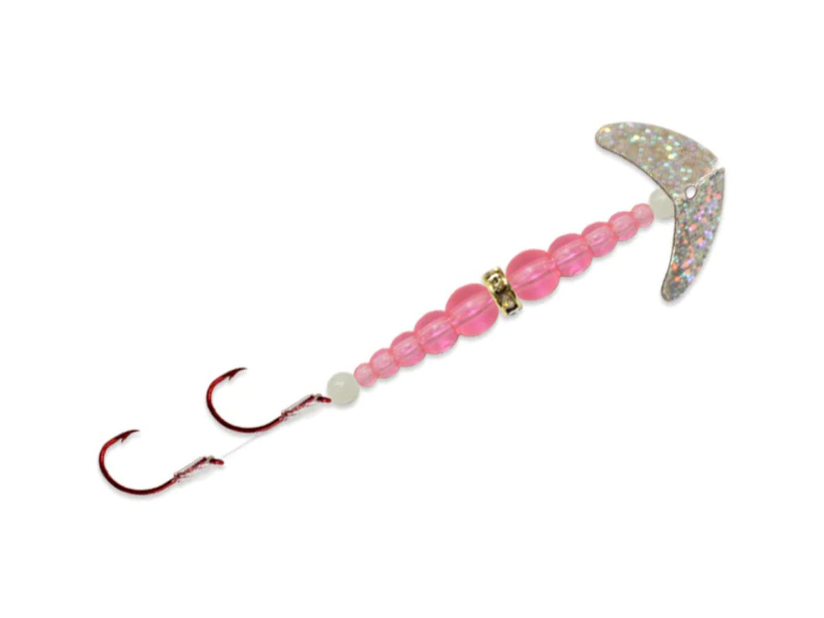 Mack’s Lure Double Whammy Kokanee Pro overview showing dual hooks for reliable hookups.