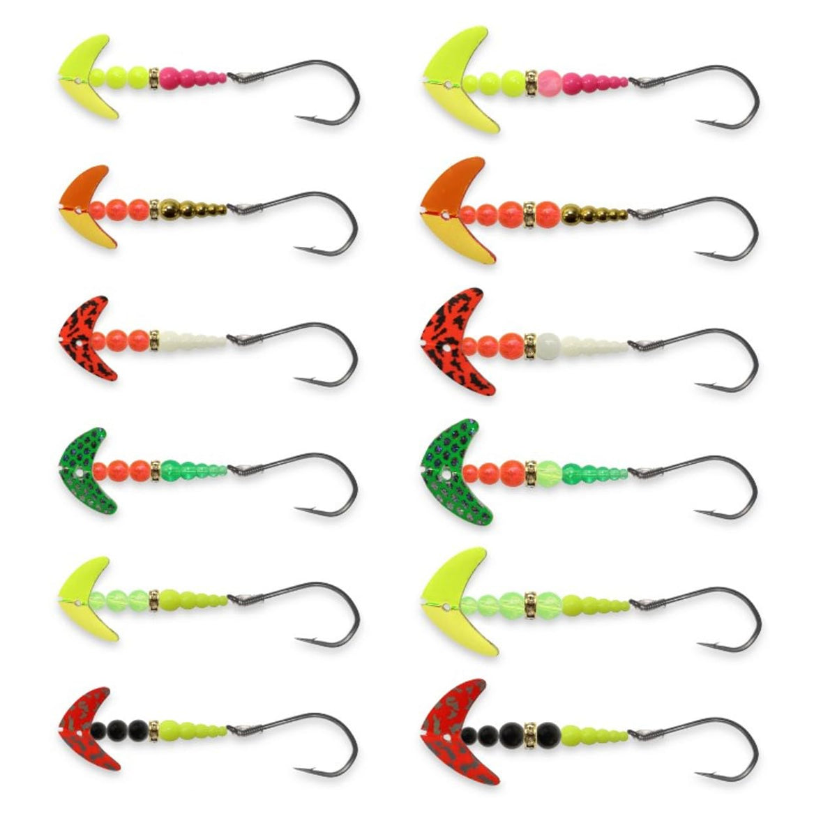 Mack's Lure Wedding Ring Spinner in Salmon Tech colors boosts visibility for salmon trolling.