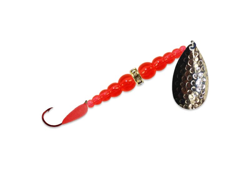 Mack's Lure Kokanee Killer with Glo Hook in hammered nickel, ideal for kokanee and trout fishing.