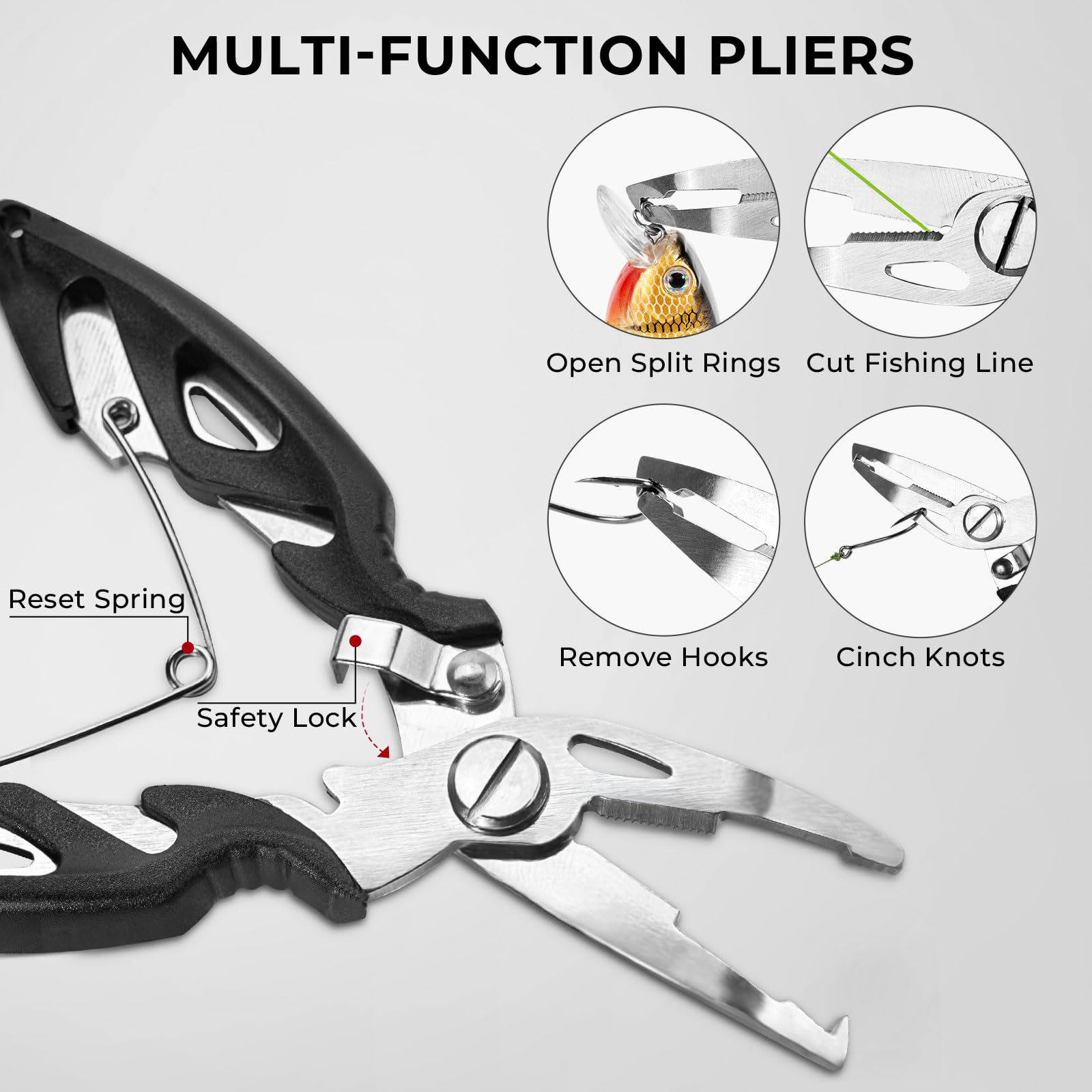 Diverse lures including trout spinners and jig heads