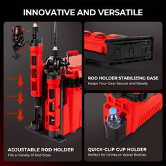 Clip-on cup holder attached to RigHub storage box