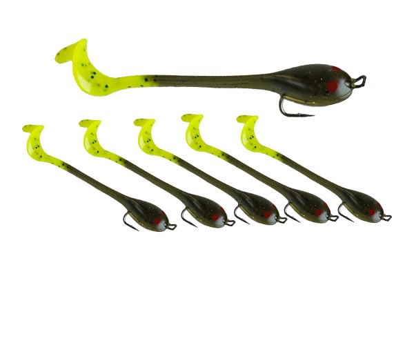 Twister Tad lure in Pumpkinseed Chartruese, side view
