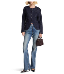 Madewell collarless jacket with trousers for smart-casual looks.