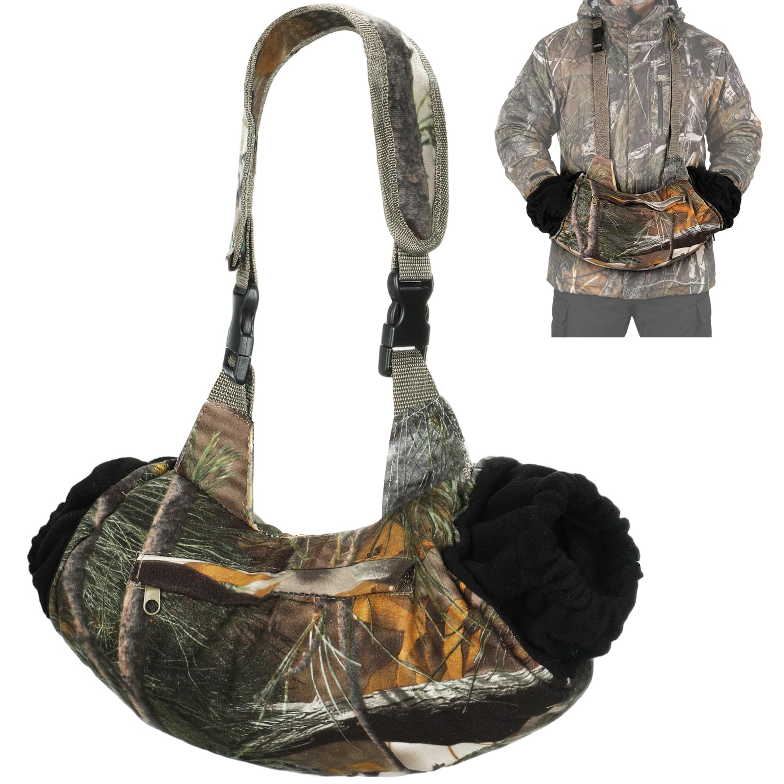 MADHOLLY Silent Camo Fleece hand warmer close-up for stealthy hunting warmth.