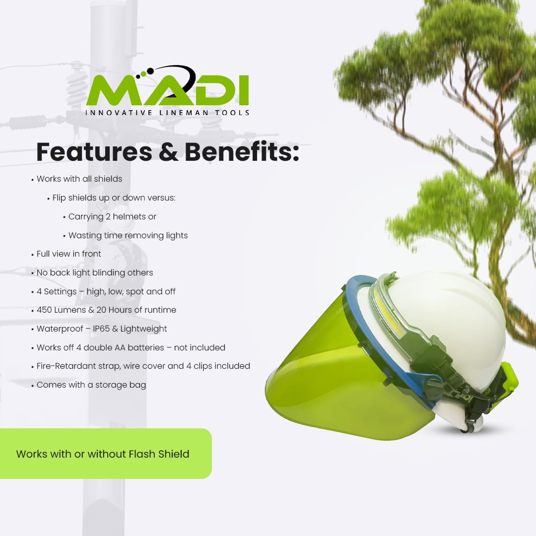 MADI HL4AA LED FR Headlight in use hands-free during hiking and tasks