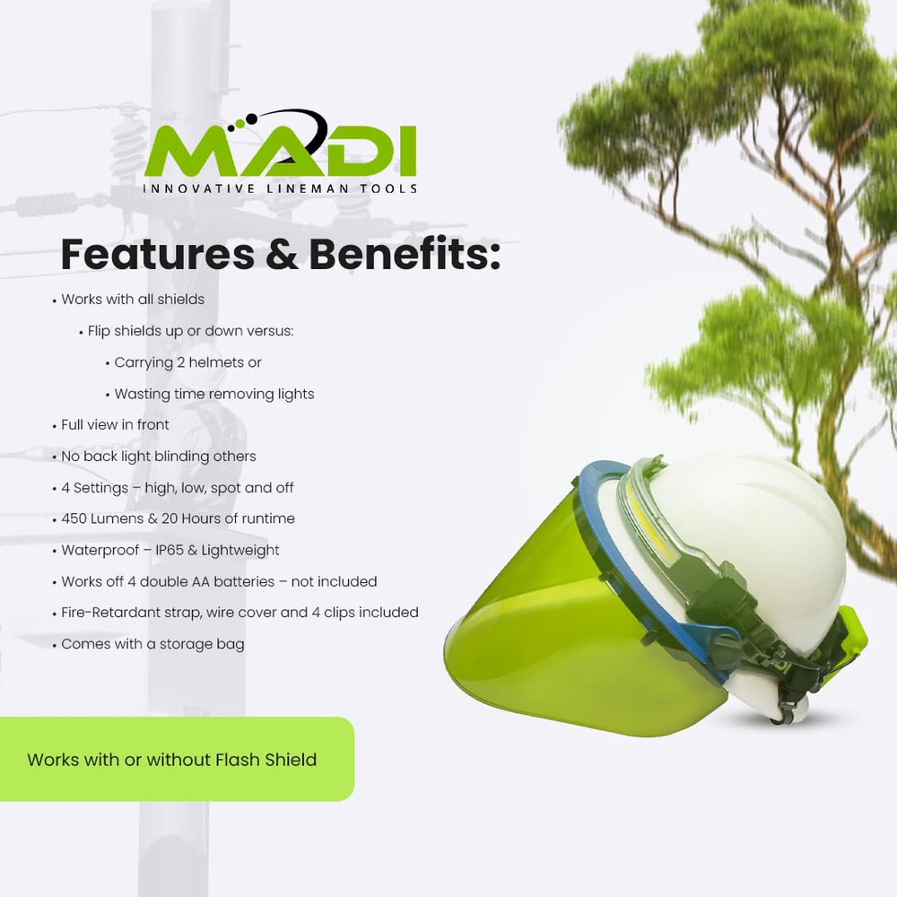 MADI HL4AA LED FR Headlight in use hands-free during hiking and tasks