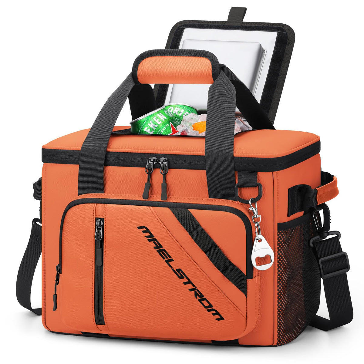 Maelstrom 30-can cooler bag orange front pocket for beach essentials