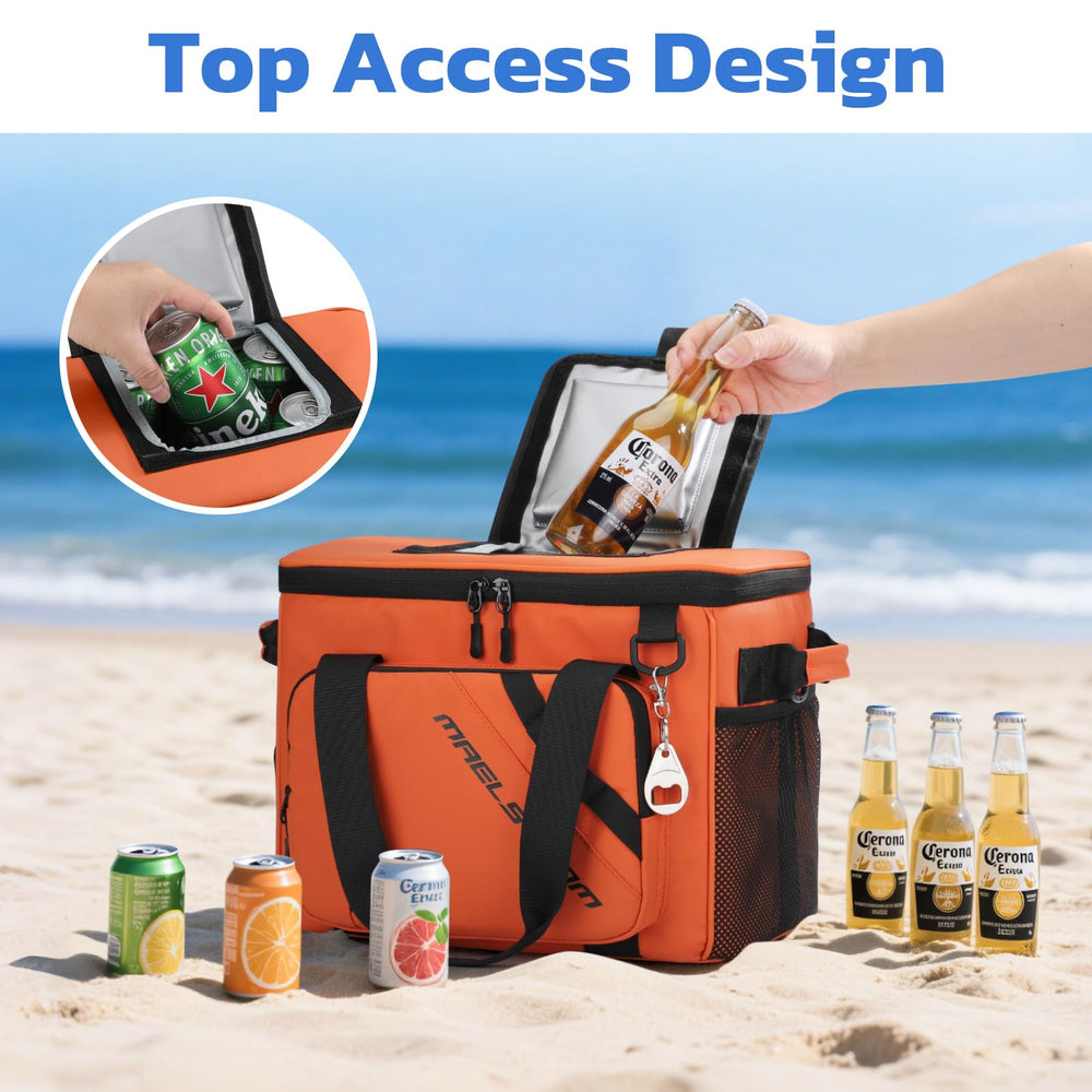 Maelstrom orange cooler bag opened showing insulated interior freshness