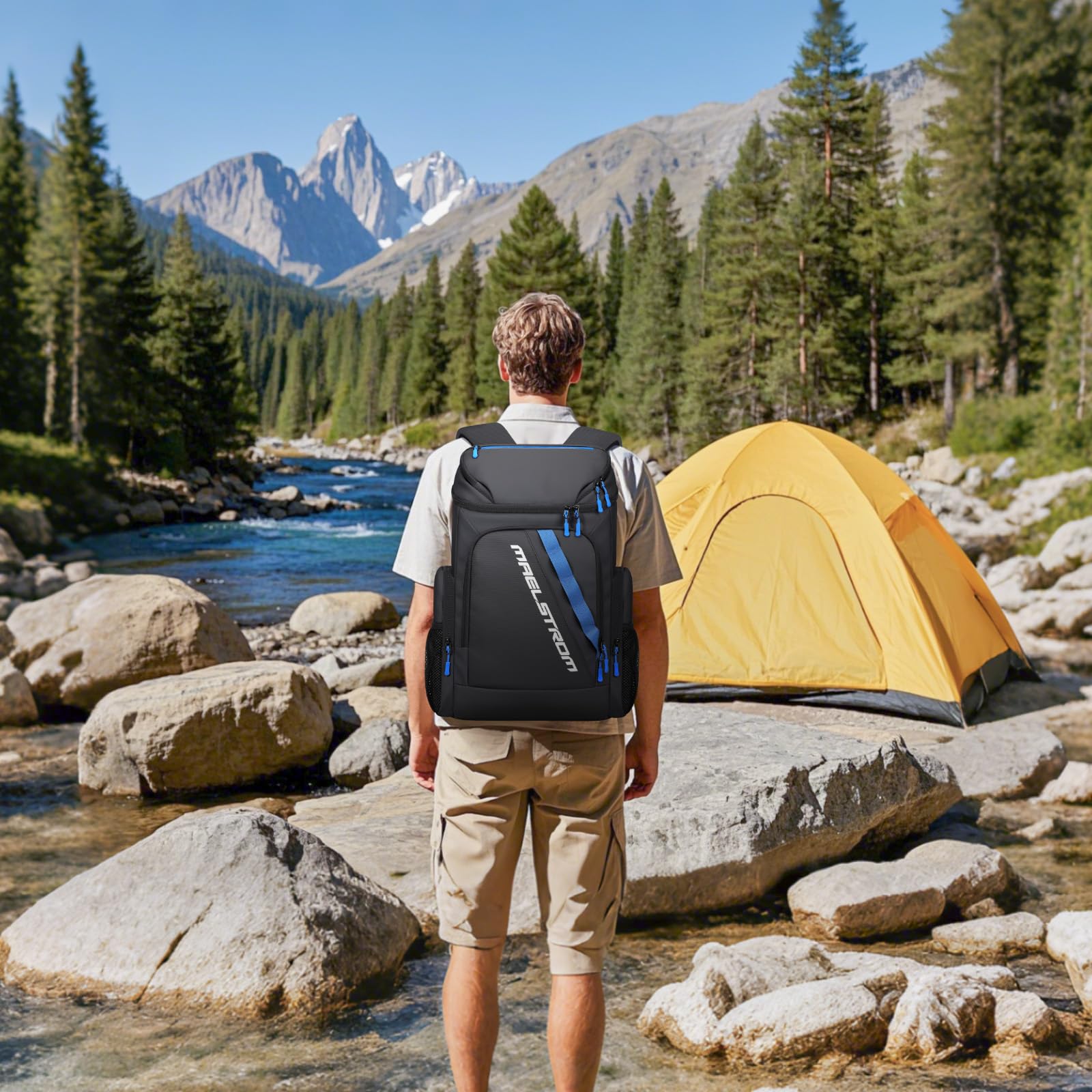 Maelstrom Backpack Cooler in use while hiking emphasizes hydration on the go