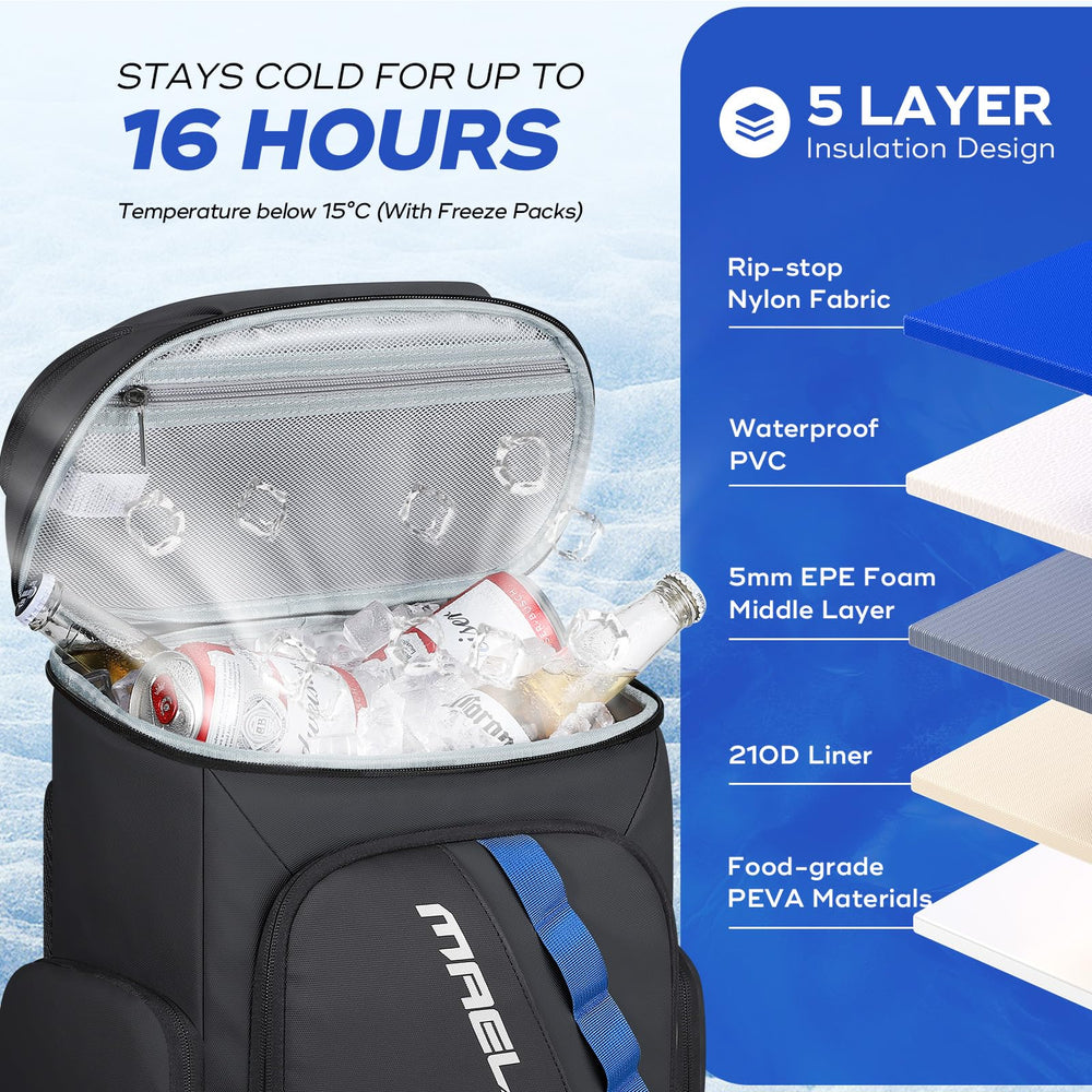 Maelstrom Backpack Cooler side pocket storage highlights organized compartments for snacks
