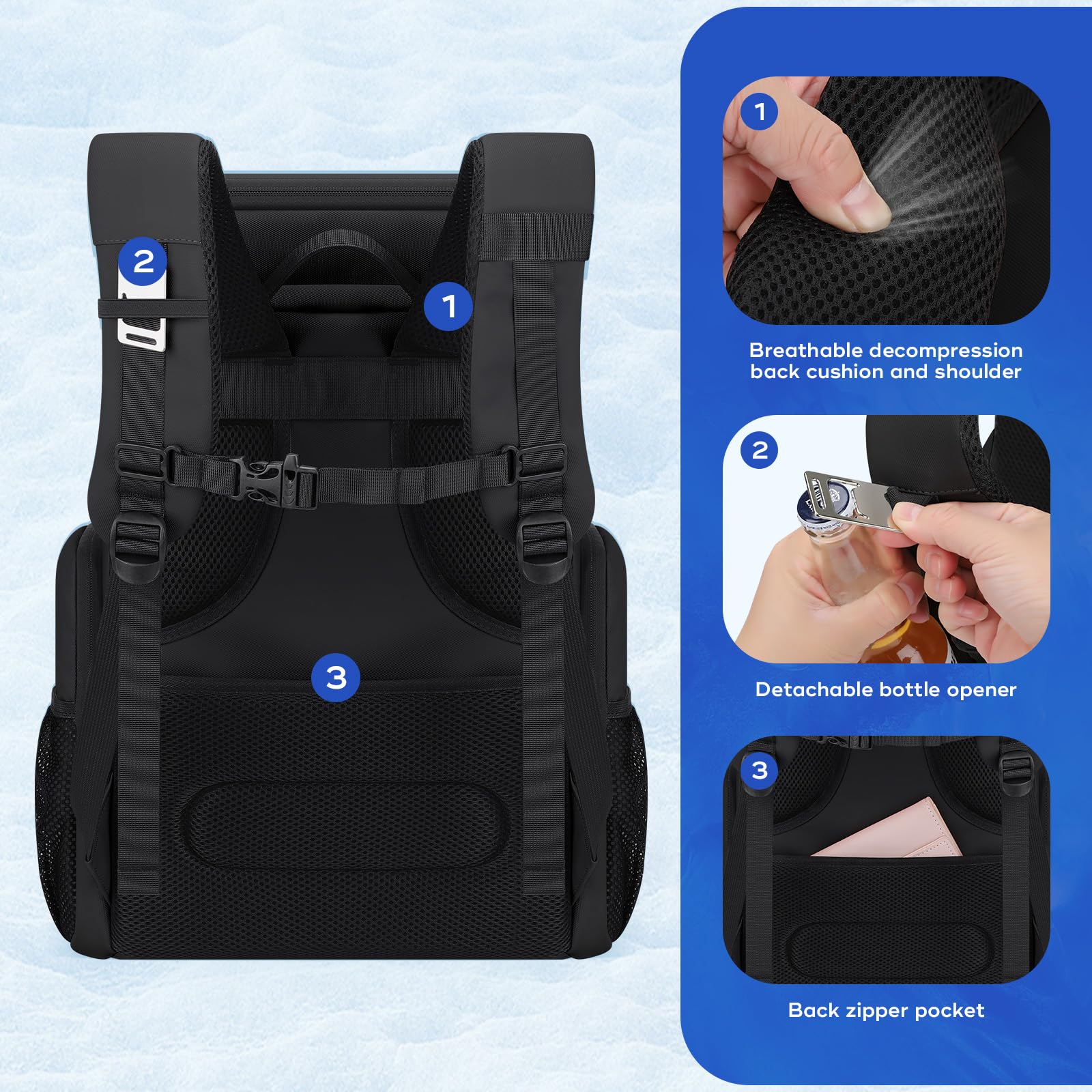 Maelstrom Backpack Cooler strap detail shows comfort and stability during hikes