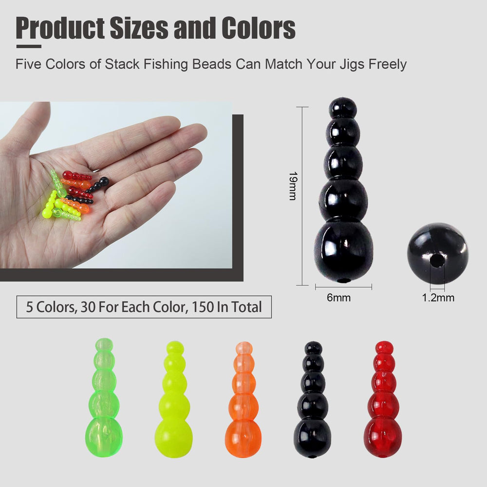 Close-up of stacked design beads with bright colors