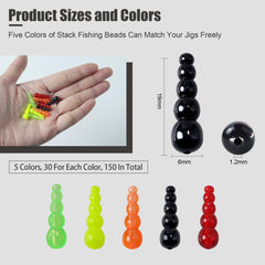 Close-up of stacked design beads with bright colors