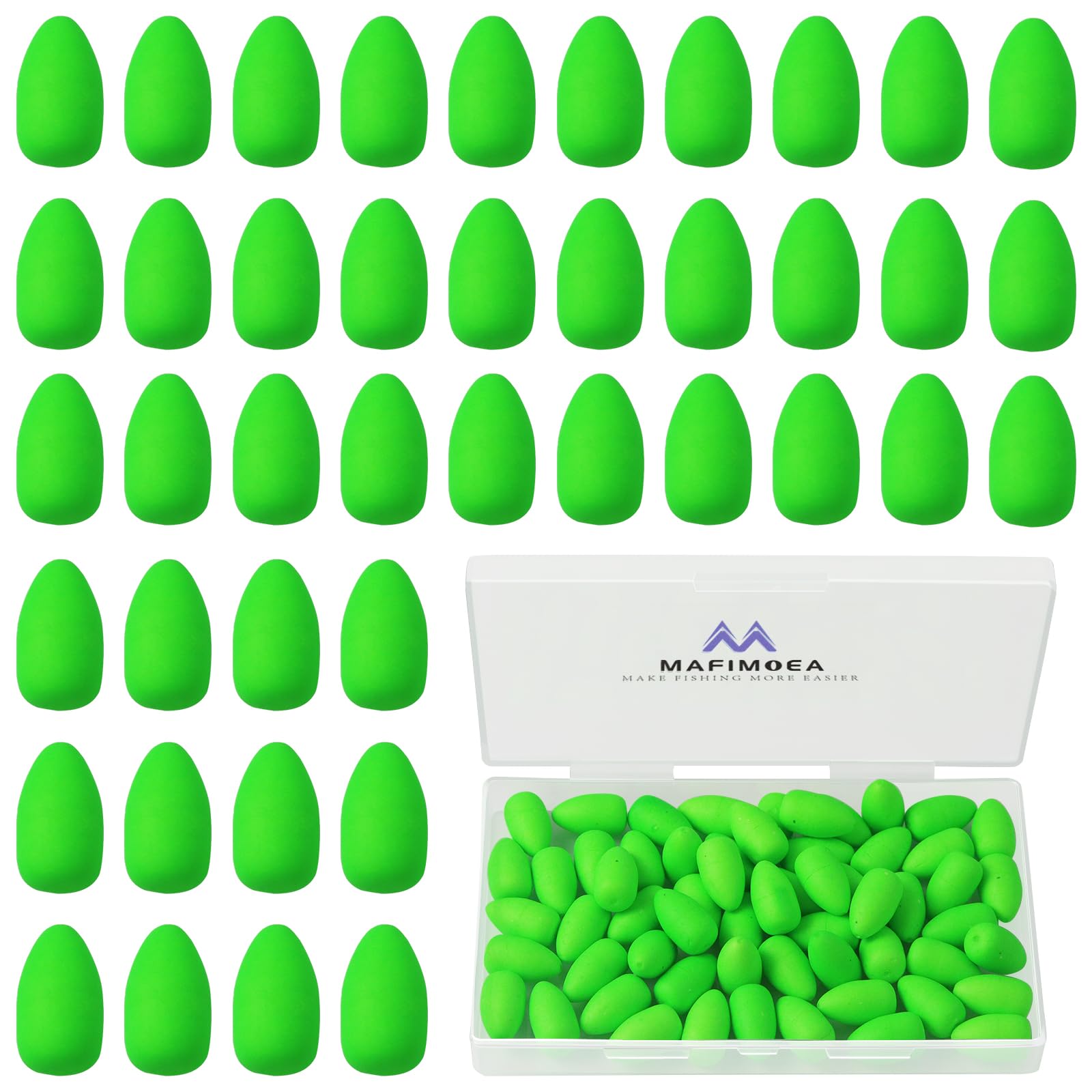 MAFIMOEA green bullet fishing foam float - M size, 60pcs pack, close-up