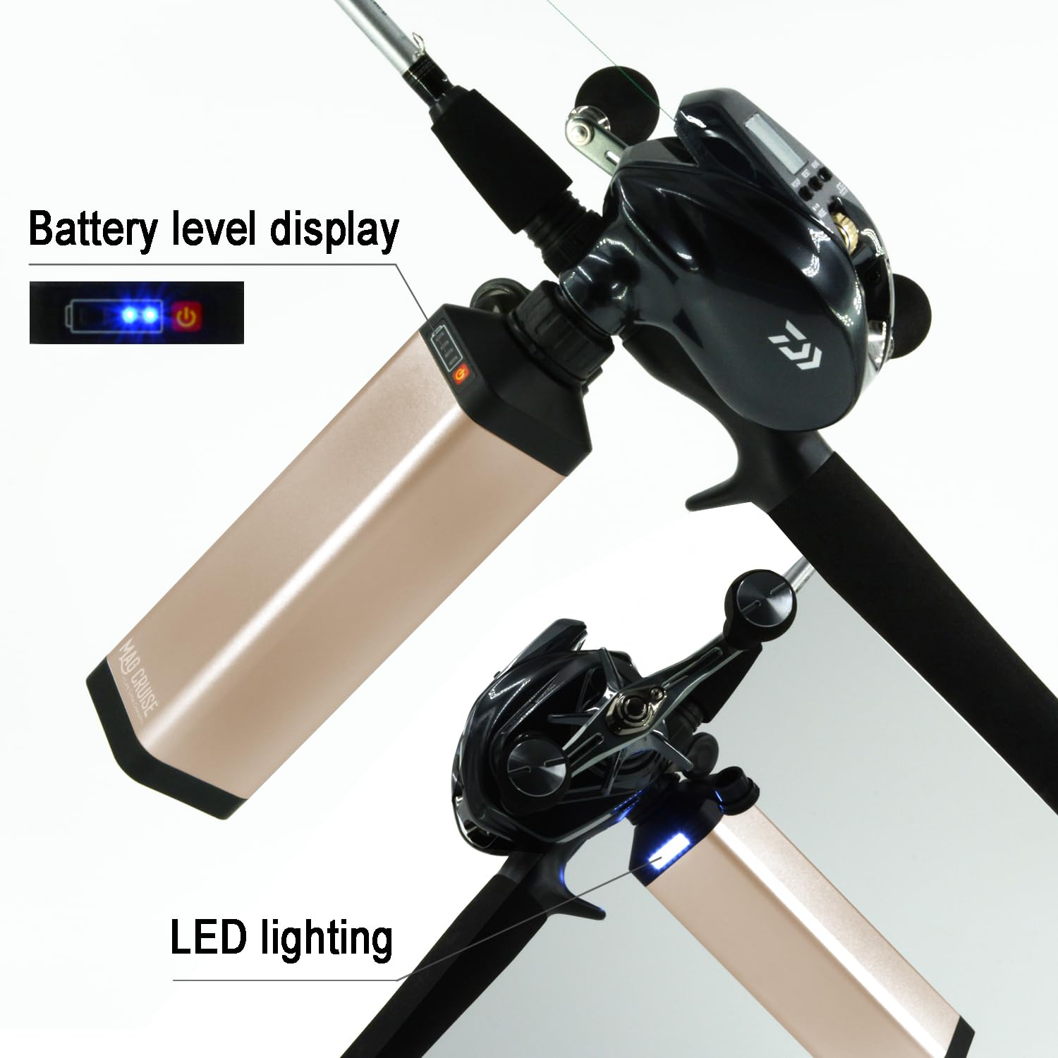 Close up of MAG CRUISE 10Ah battery LED indicators