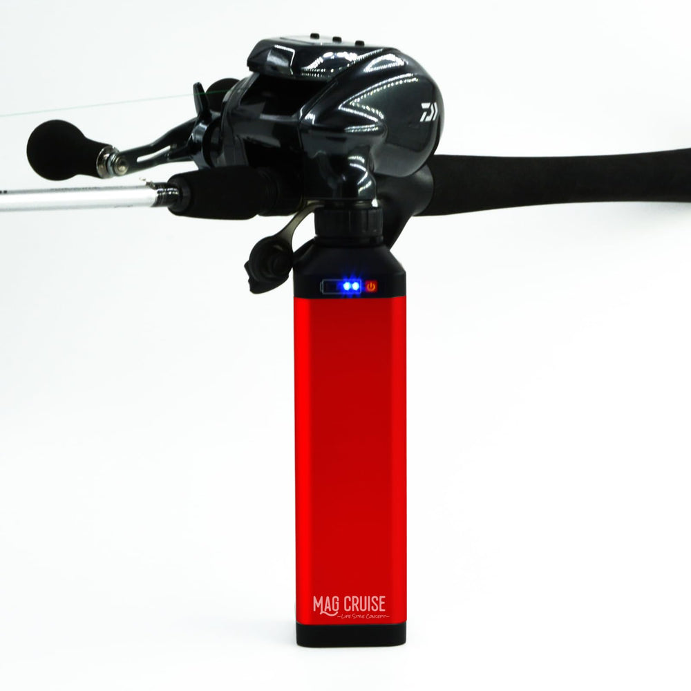MAG CRUISE red-cap closeup emphasizing visible, rugged enclosure