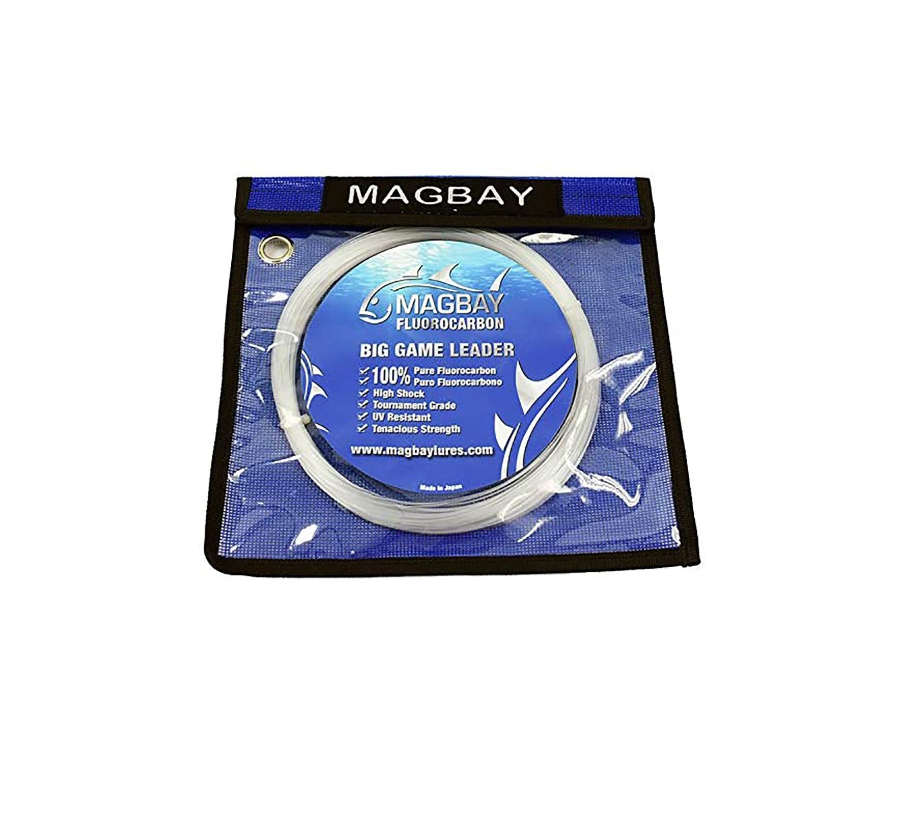 MagBay Lures 60lb fluorocarbon leader on 33-yard spool for versatile rigs.