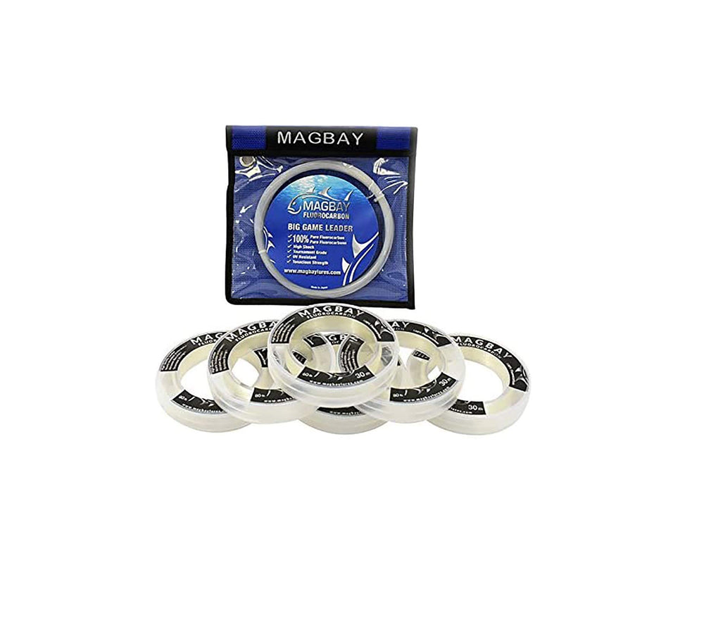 MagBay Lures 80lb fluorocarbon leader on 33-yard spool for strong, quiet presentations.