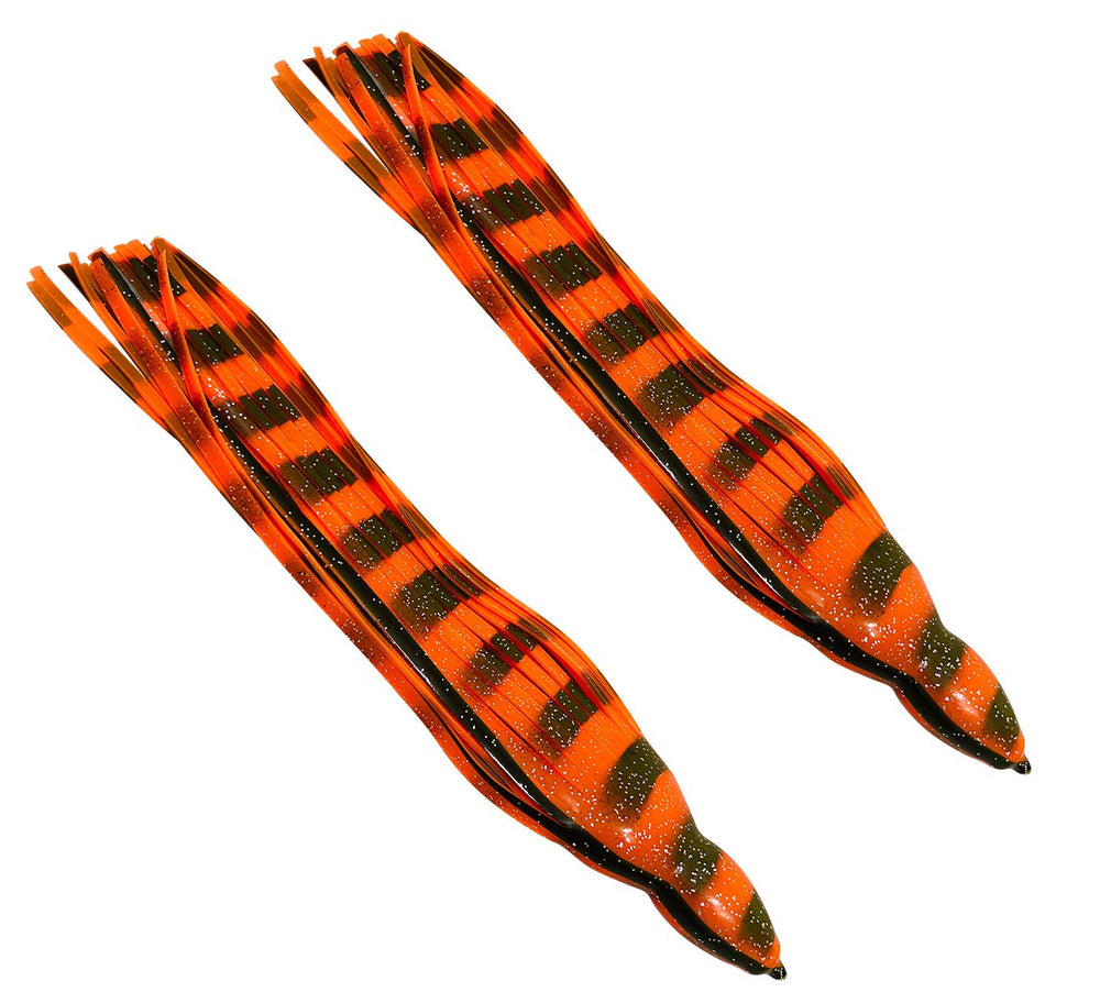 MagBay Lures orange-black marlin lure skirt enhances visibility and lure action