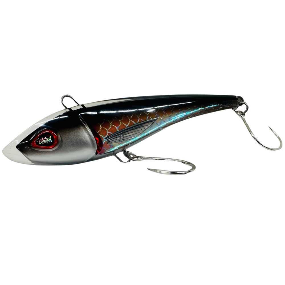MagBay Lures RM9 UV Series black 9-inch lure seen in deep water ready for trolling, highlighting UV infusion and size