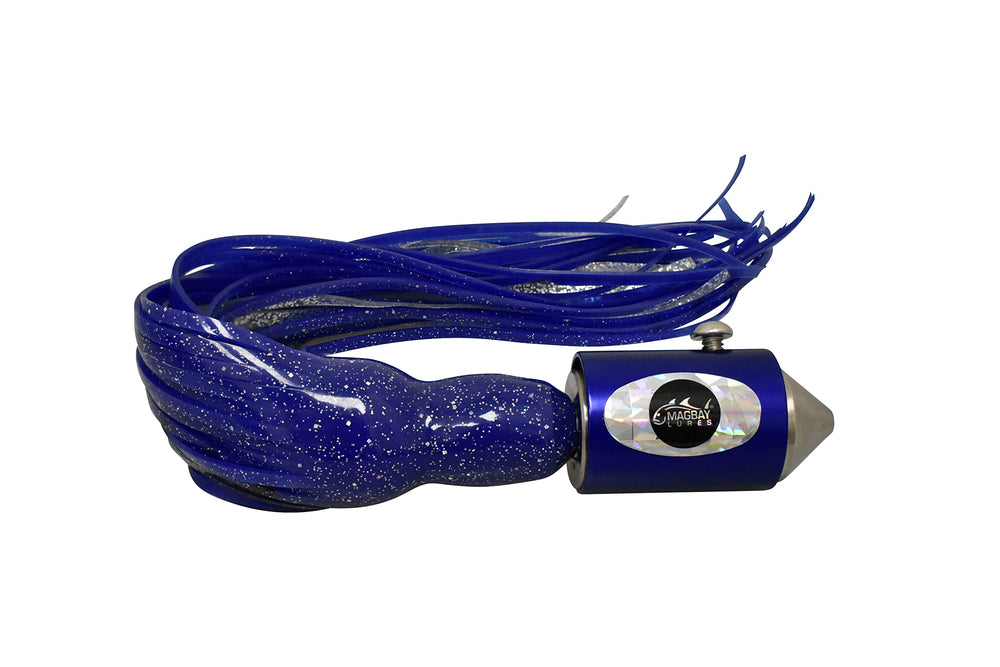 MagBay Lures Sincero 16oz blue anodized wahoo lure with high-speed wobble and bubble trails