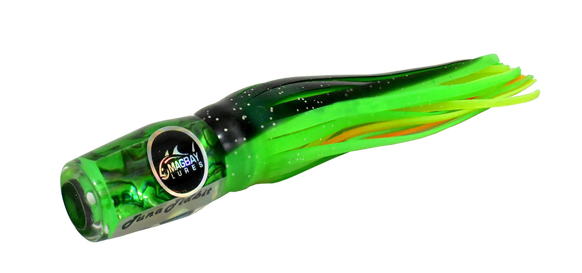 MagBay Lures Tuna Tidbit lure with cupped face and abalone shell to attract pelagic species.