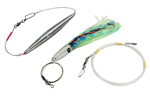 MagBay Lures Wahoo Clippers glow in the dark, rigged with 32 oz trolling weight for enhanced visibility