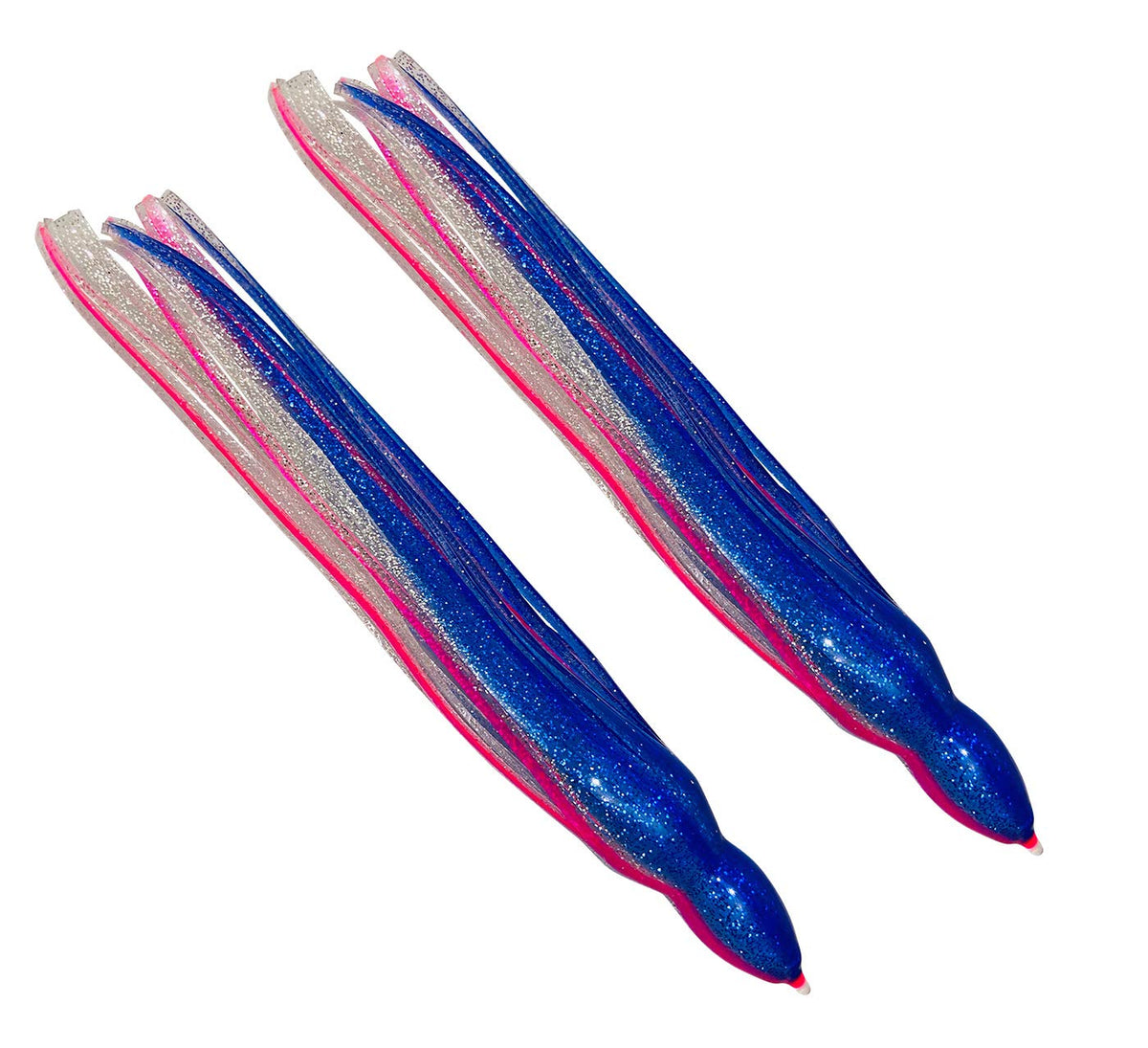 MagBay Lures Marlin Lure Skirts in blue-pink-silver for squid-trolling, attracting pelagic game fish.