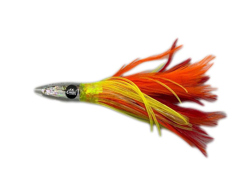 MagBay Premier 6\" Tuna Feather Lures in orange for tuna trolling and high visibility