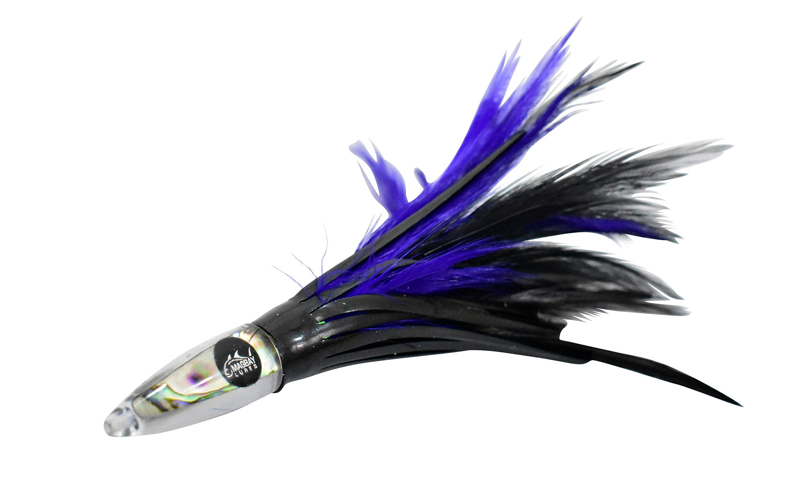 MagBay Premier 6-inch Tuna Feather Lure in Purple Black for tuna, wahoo, or dorado trolling