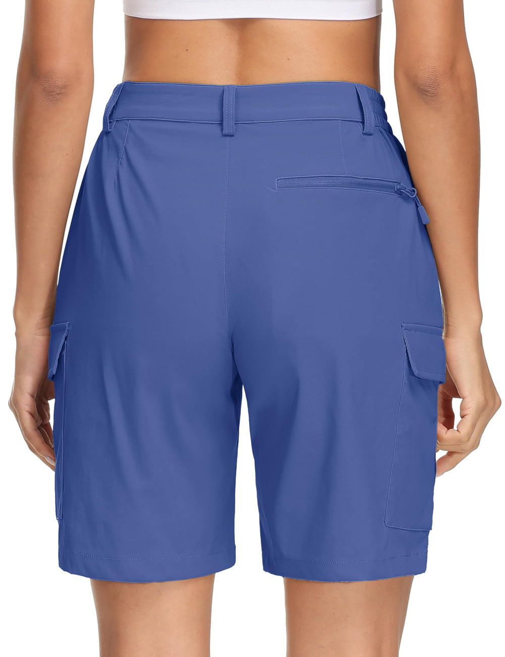 MAGCOMSEN women's 7in hiking shorts blue-grey back view with accessible pockets