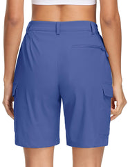 MAGCOMSEN women's 7in hiking shorts blue-grey back view with accessible pockets