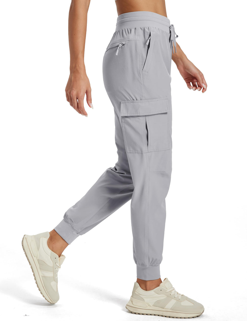 MAGCOMSEN women's cargo joggers pocket close-up with secure zippers for essentials