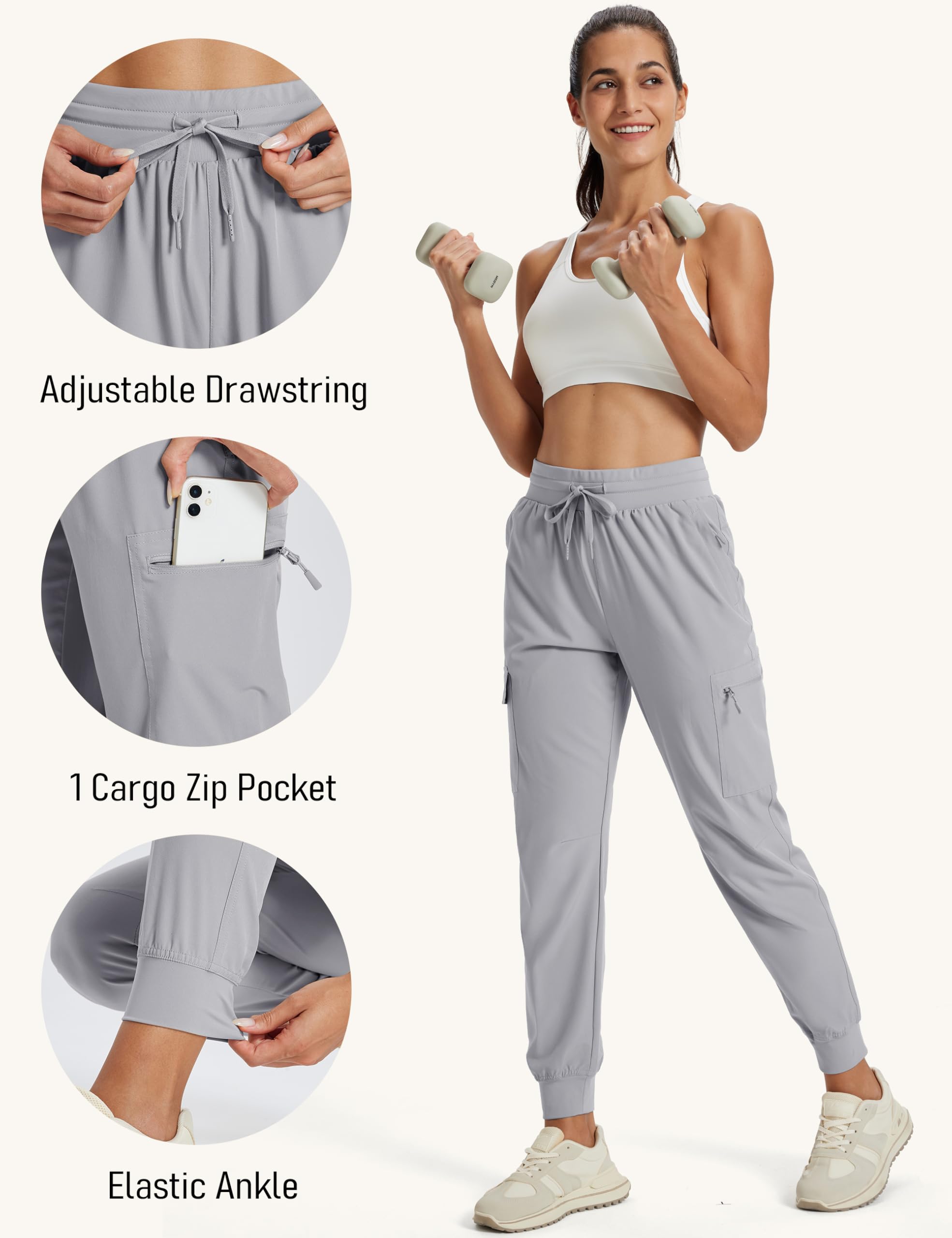 MAGCOMSEN women's joggers showing UV protection panel for sun-ready outdoor wear
