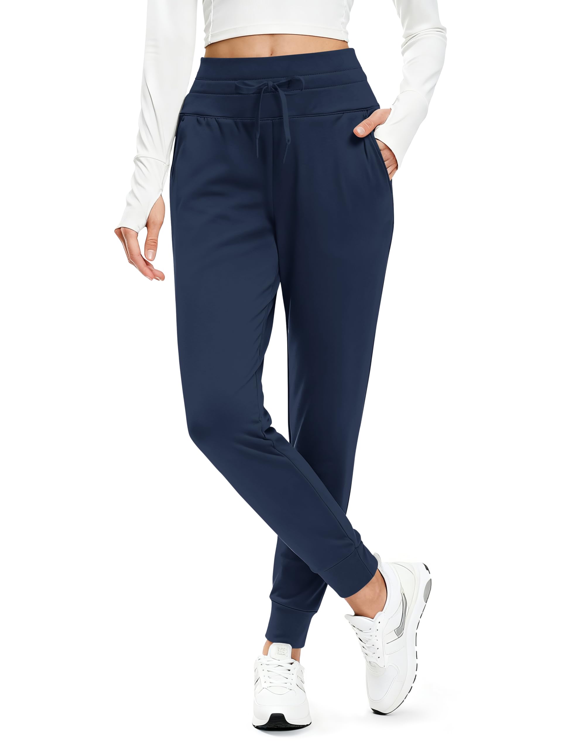 MAGCOMSEN women's fleece hiking pants navy water-resistance detail shows snow-friendly protection.