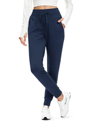 MAGCOMSEN women's fleece hiking pants navy water-resistance detail shows snow-friendly protection.