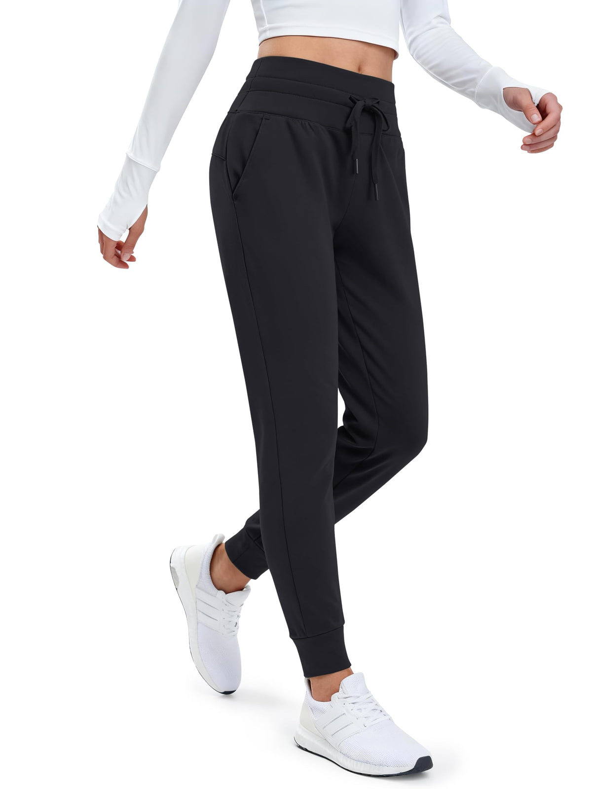 MAGCOMSEN women's fleece lined hiking joggers front view showing cozy warmth for cold weather hikes