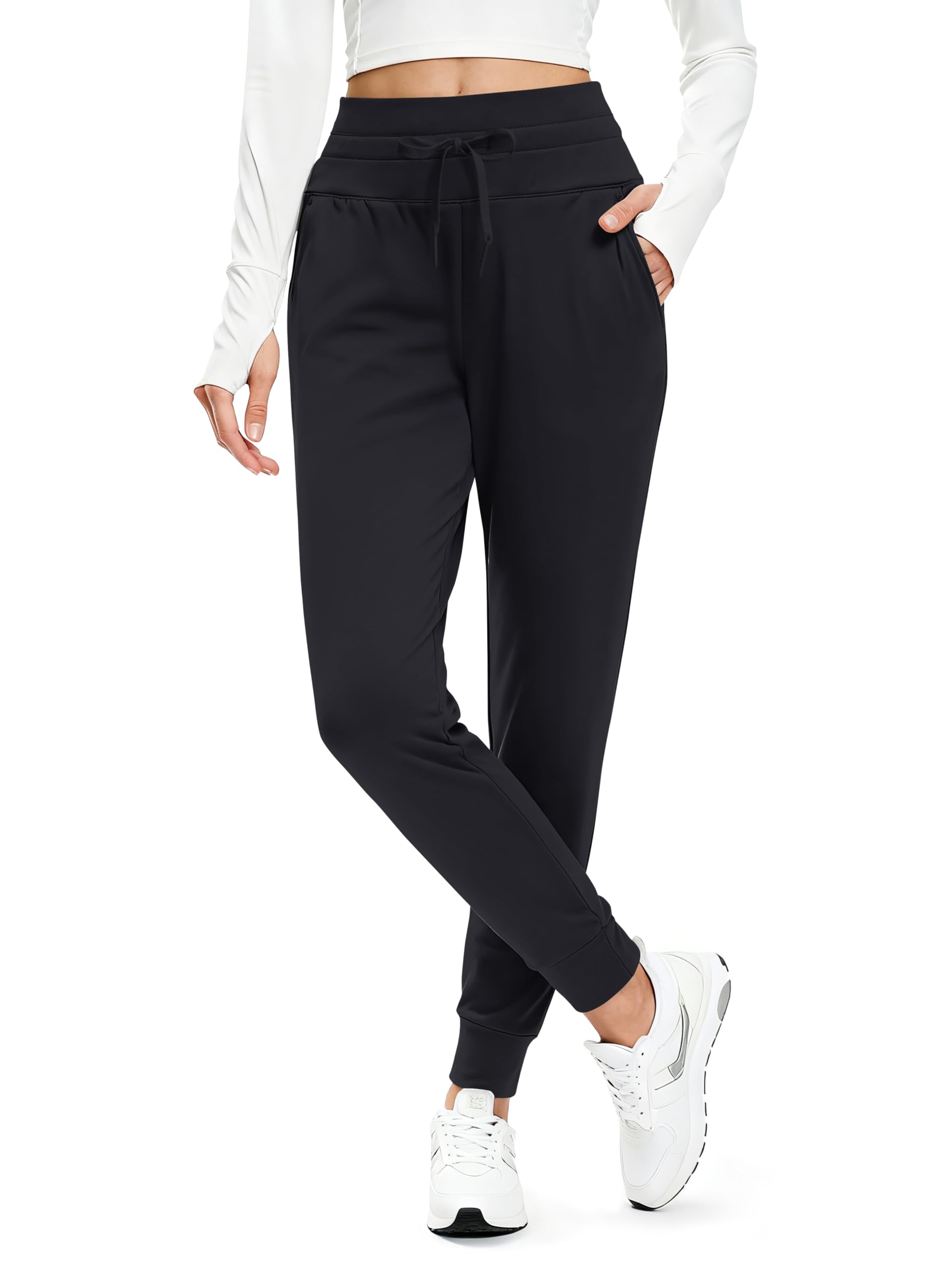 MAGCOMSEN women's fleece lined hiking joggers side pocket closeup with secure storage for phone